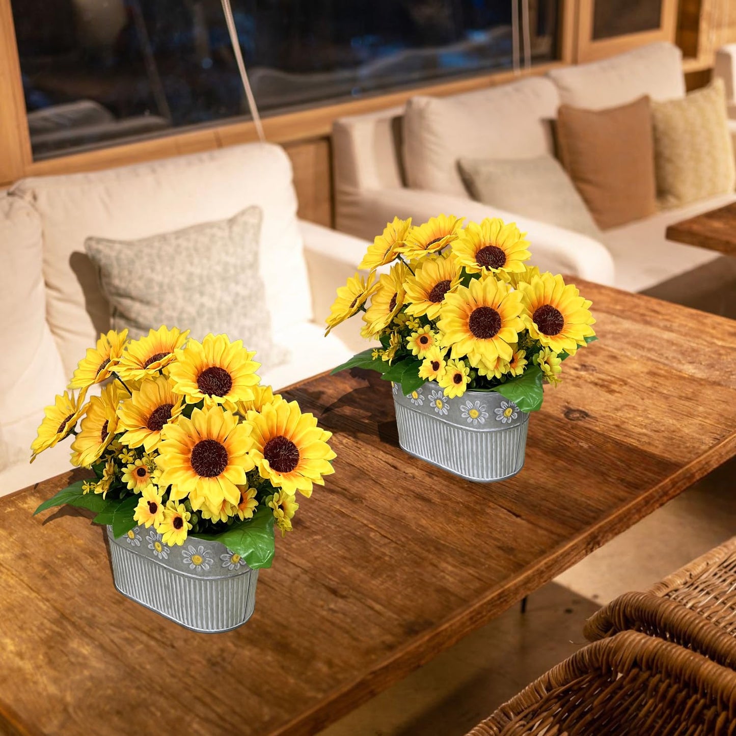 hopeme Artificial Flowers Fake Sunflowers in Pot, Faux Silk Flowers Floral Table Centerpiece Decoration, Rustic Potted Greenery for Farmhouse Home Décor