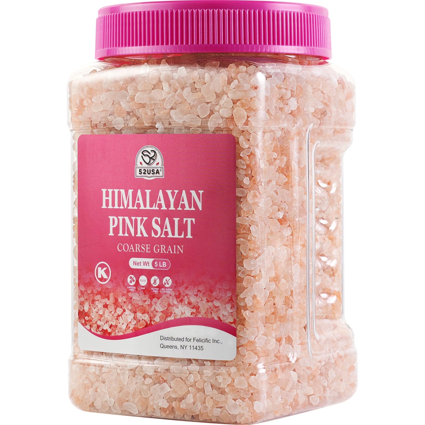 52USA Himalayan Pink Salt for Grinder Refill, 80oz (5 Pound), Non-GMO, Himalayan Coarse Salt, 80+ Minerals and Electrolytes, Pink Himalayan Sea Salt, Unrefined Rock Salts, Kosher & Natural Certified
