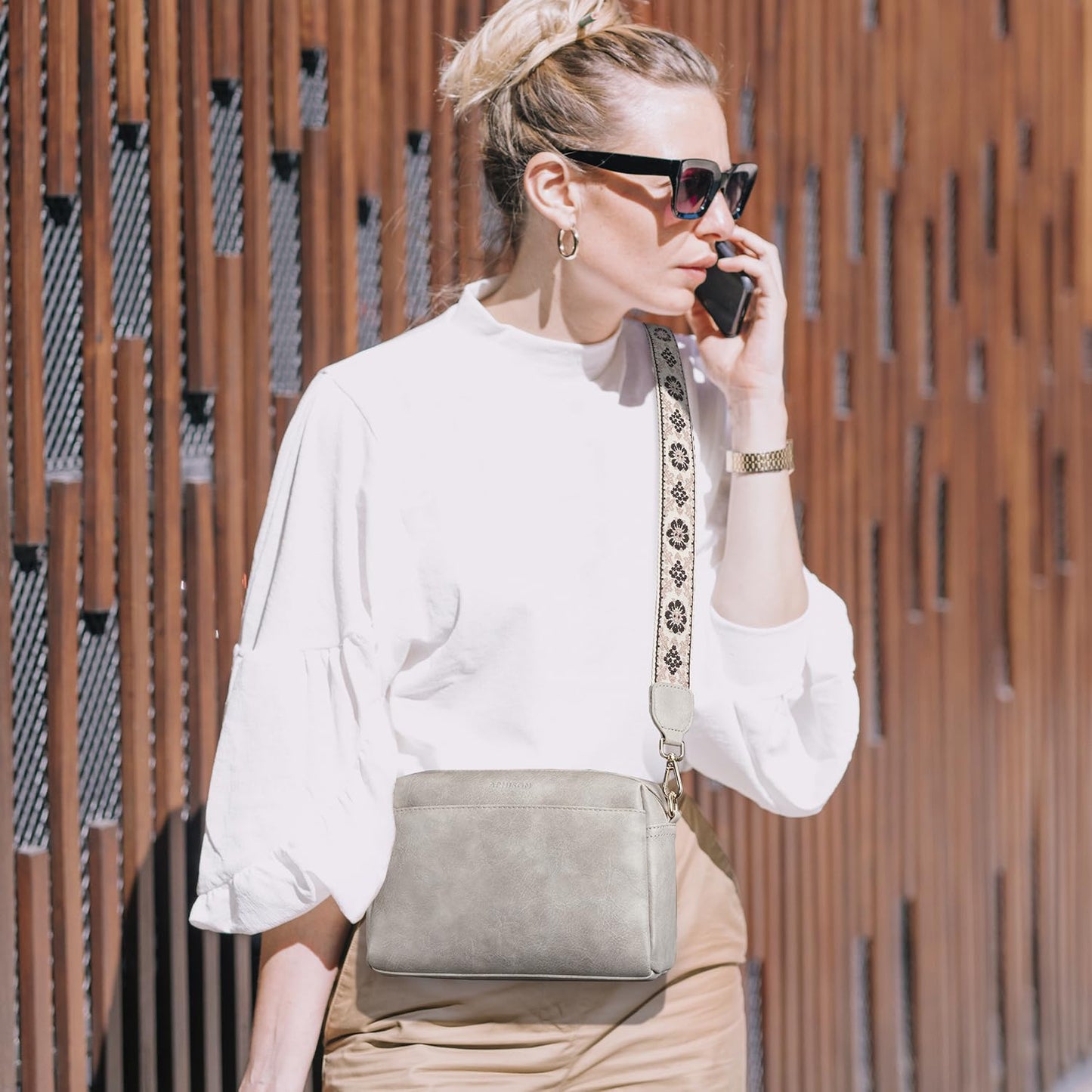 APHISON Small Crossbody Bags for Women, Triple Zip Crossbody Cell Phone Purse Shoulder Handbags with Adjustable Strap Gray