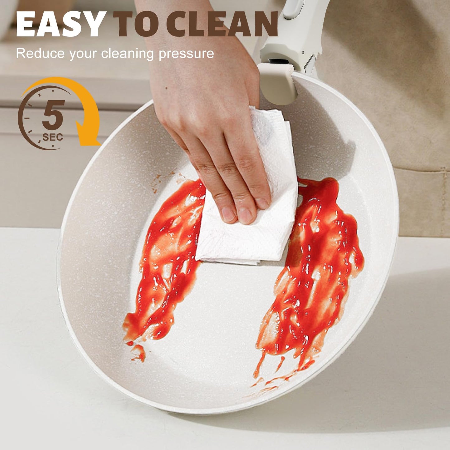 Numola 10 pcs Pots and Pan Set Non Stick with Detachable Handle, Ceramic Cookware Set for Stackable, Induction Kitchen Cookware Set for RV, Dishwasher ＆ Oven Safe, Cream White