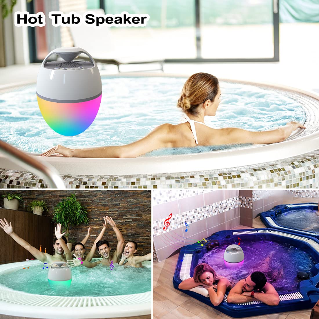 Blufree Floating Pool Speaker With Lights, Portable Bluetooth IP68 Waterproof Hot Tub Speaker for Outdoor Sports Home Party, Louder Volume, Rich Bass, Mic, 82 ft Wireless Range