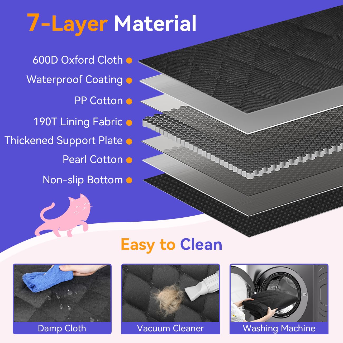 Pawaboo Dog Car Seat for Small Medium Large Dogs, Back Seat Extender for Dogs, Foldable Non-Slip Hard Bottom Pet Carseat, Hammock for Pet, All-Around Protection and Strong Support, Dark Black