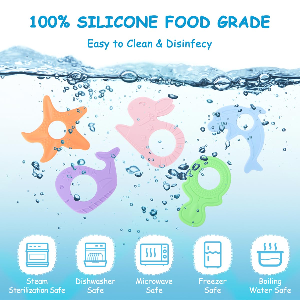 BEBOAN Silicone Baby Teething Toys, 8 Pack Cute Baby Teether Teething Ring Chew Toys Frozen Teether, BPA Free Easy to Grip Gifts for Infant Girls Boys 3 Months +