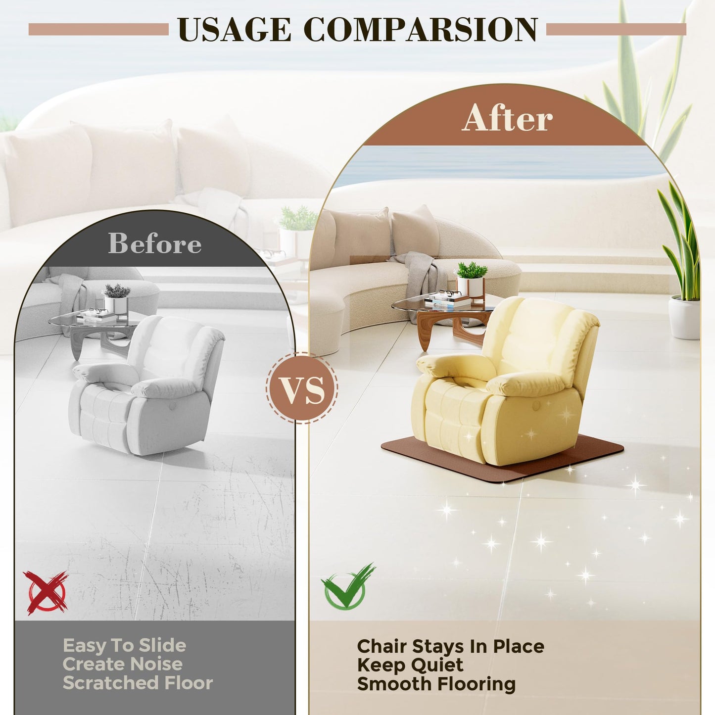 Recliner Pads for Hardwood Floors Brown, Under Recliner Mat to Keep Furniture from Sliding, Non-Slip Recliner Grippers, Anti-Slip Furniture Pads, Recliner Floor Protectors for Hardwood