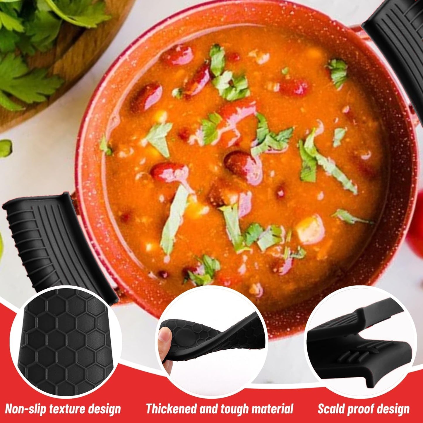 4 Pack Silicone Hot Handle Holder Cover Cast Iron Handle Cover Silicone Pot Holders Heat Resistant Assist Pan Handle Sleeve Non-Slip Pot Handle Covers for Cast Iron Skillet Metal Pan(Black)