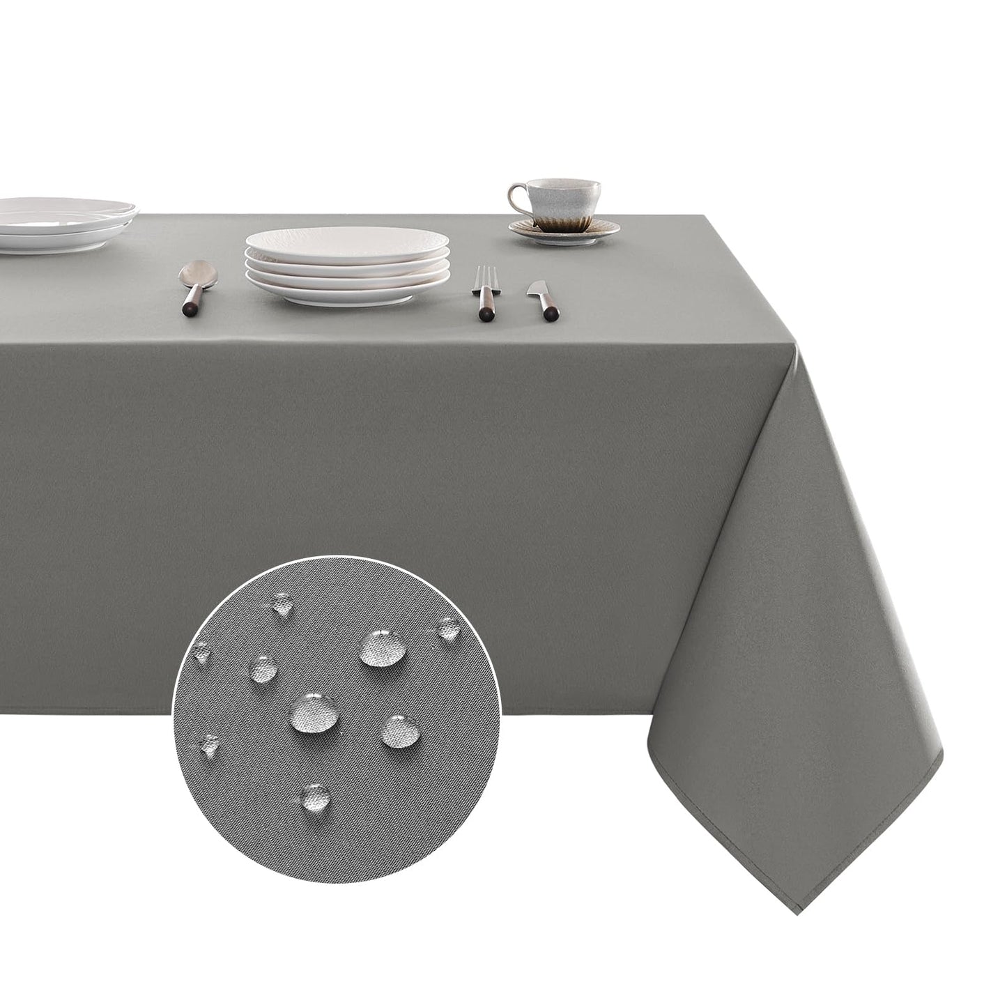 Veblandy Table Cloth Rectangle Waterproof Spill-Proof Wrinkle-Free Tablecloth Washable, Kitchen Dining Tabletop Decoration, Fabric Table Cover for Indoor and Outdoor Use, 60 x 84 Inch, Light Grey