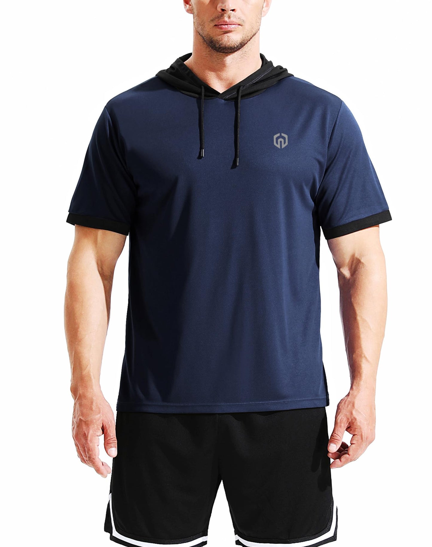 NELEUS Men's Running Shirt Workout Athletic Shirts with Hoodie Pack of 3,5112,Black/Grey/Navy Blue,X-Large