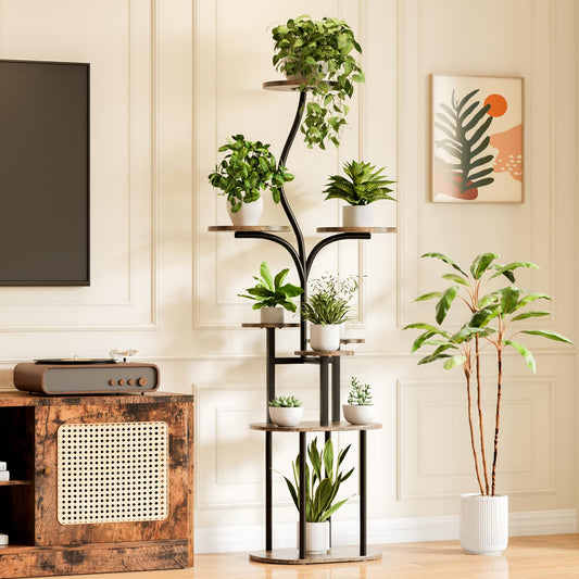 Qmetalart Plant Stand Indoor, 8 Tier Metal Flower Rack with Round Shelves, Modern Display Shelf for Living Room, Balcony, Bedroom – Stable & Space-Saving for Plant Lovers & Home Decor