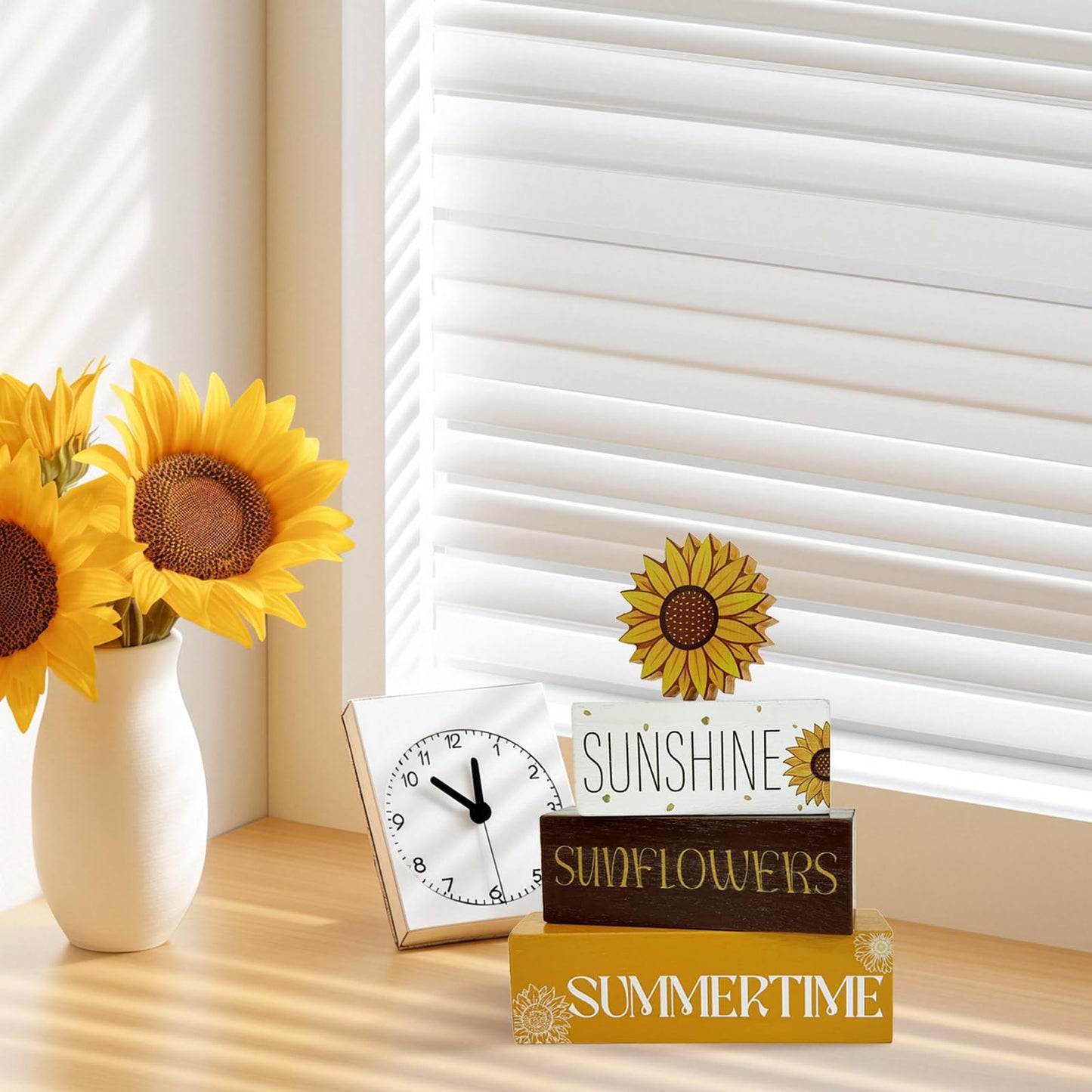 4 Pcs Summer Sunflower Wood Table Decor,Sunflower Tiered Tray Decor Wooden Tabletop Wooden Decors, Sunflower Home Party Gifts Farmhouse Table Decor Sign for Guest Decorations (Sunflower)