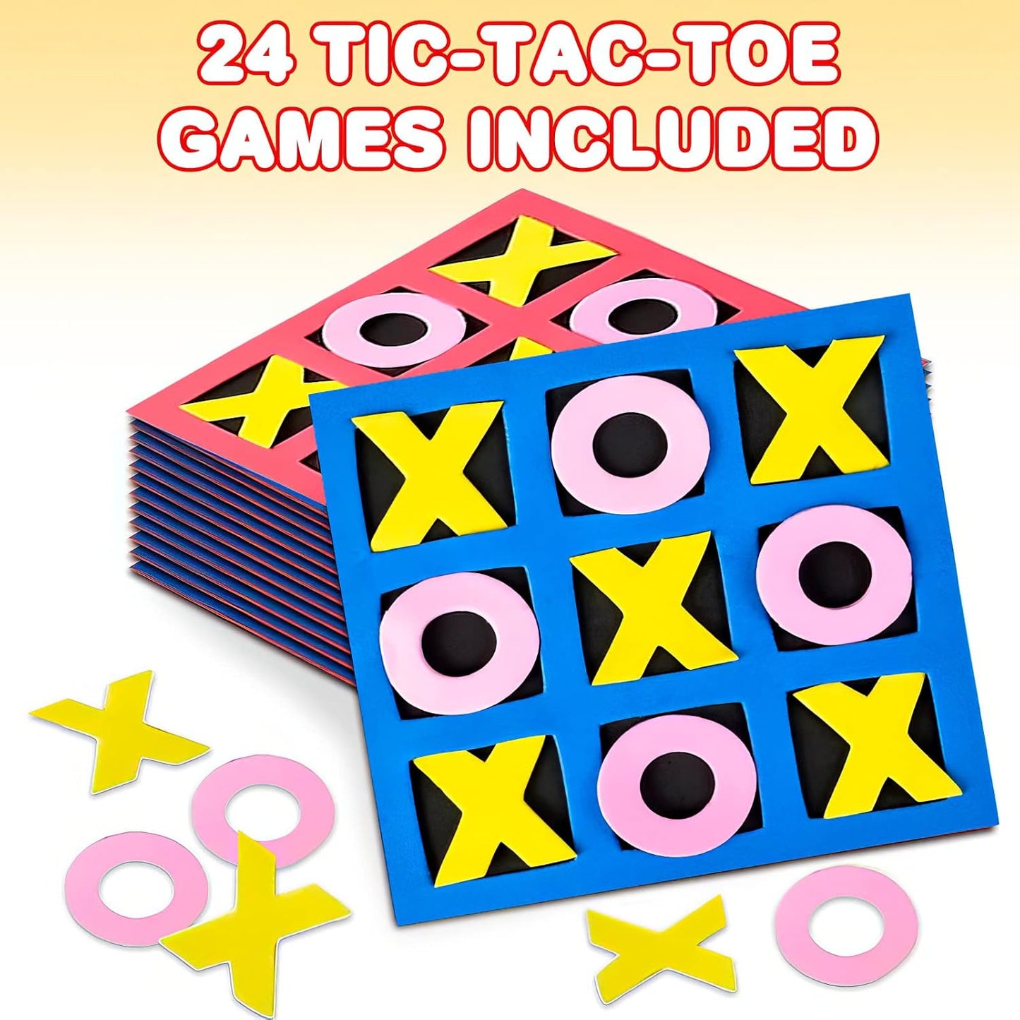 Gamie 5-Inch Foam Tic Tac Toe Mini Board Games (24 Pack) – Travel Bulk Tic Tac Toe Game for Kids, Indoor Recess Games for Classroom, Mini Board Games Bulk, Tic Tac Toe Party Favors for Kids