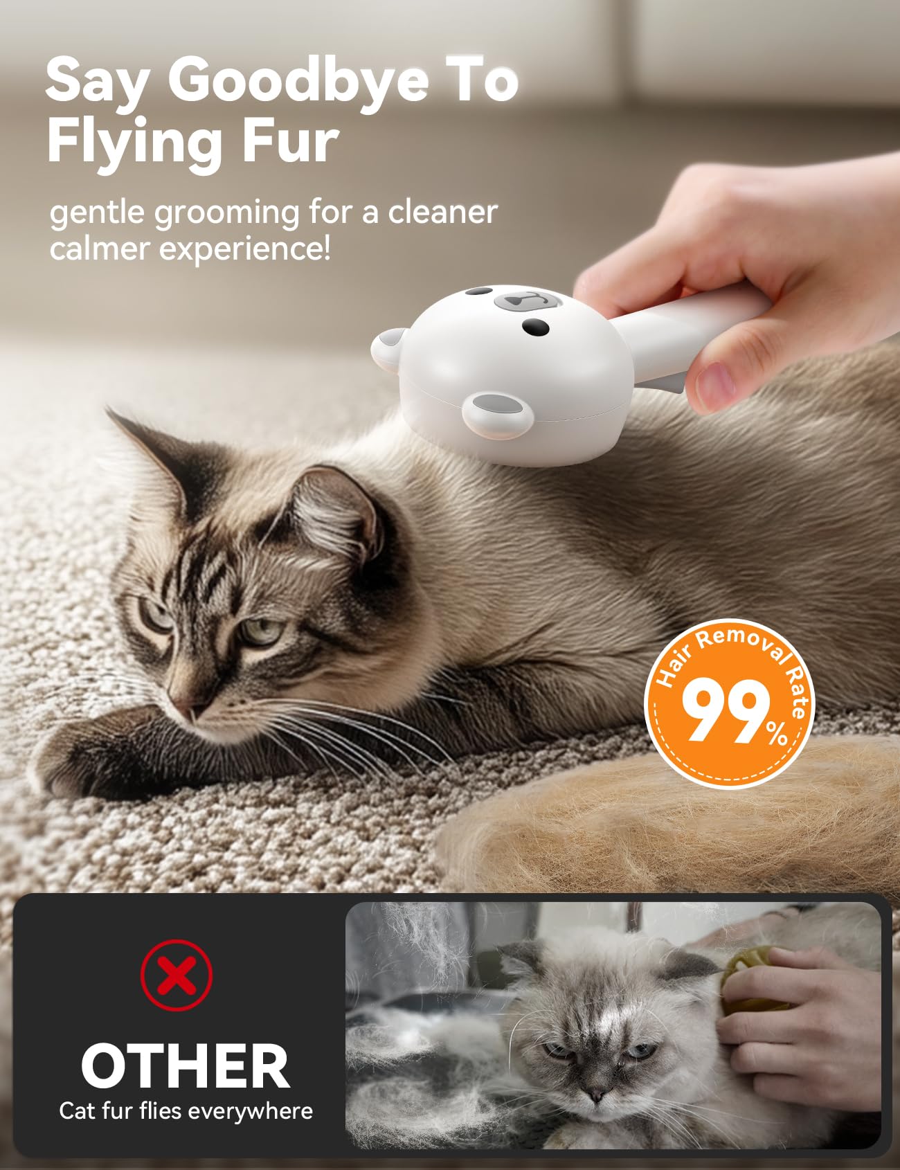 Cat Steam Brush, Brushes for Indoor Cats with Release Button, Dual Speed Spray USB Rechargeable Grooming Supplies, Cat Brush for Shedding Suitable for All Long-haired and Short-haired Pets