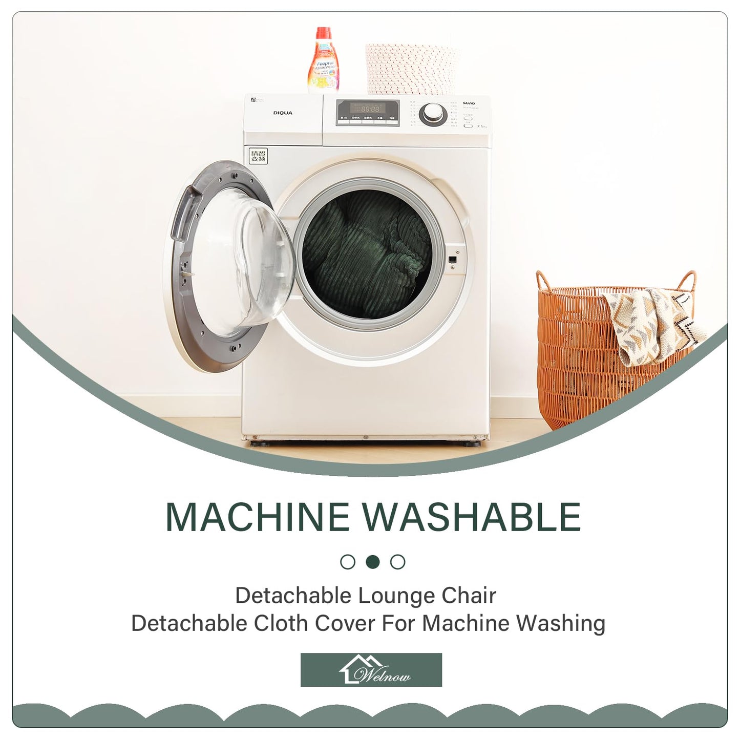 Welnow Accent Lounge Lazy Chair, Comfy Soft Leisure Metal Frame Reading Chair, Upholstered Thick Cushion Seated Recliner Sofa for Living Room, Bedroom, Dorm, Dark Green