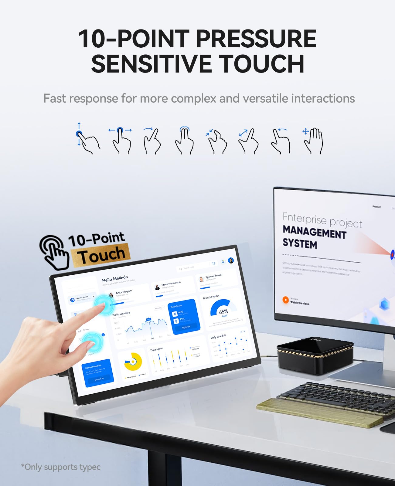 4K Portable Touch Monitor, 15.6" inch 3840 * 2160 UHD w/USB-C HDMI Laptop Monitor, 2000:1 100% RGB IPS ，Aluminum Alloy Shell,10-Point Touch，Dual Speaker, HDR, for Home, Work