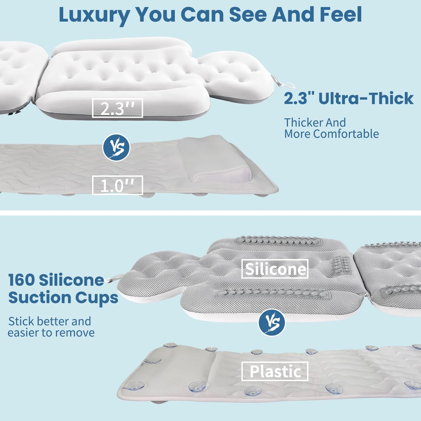 Full Body Bath Pillow for Bathtub, Thick Bathtub Cushion with Laundry Bag, Luxury Tub Pillow for Bath for Headrest Neck and Back Support White 51" x 16"