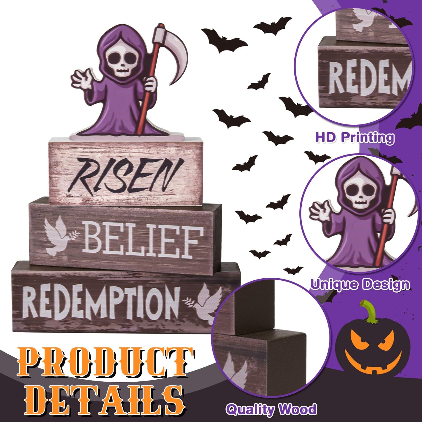 Religious Christian Tiered Tray Decorations Christmas Belief Redemption Tiered Tray Wooden Table Decor Halloween Wooden Table Decoration Centerpiece for Kitchen Home Shelf Office Decor