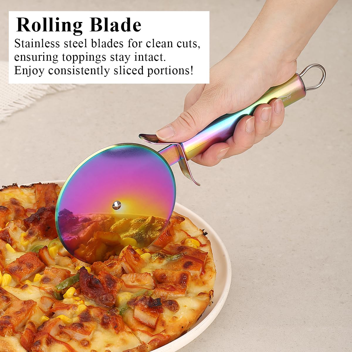 Berglander Pizza Wheel, Rainbow Titanium Plating Stainless Steel Pizza Cutter, Super Sharp Pizza Slicer With Titanium Colorful Plating, Pastry Cutter, Easy to Clean And Stored