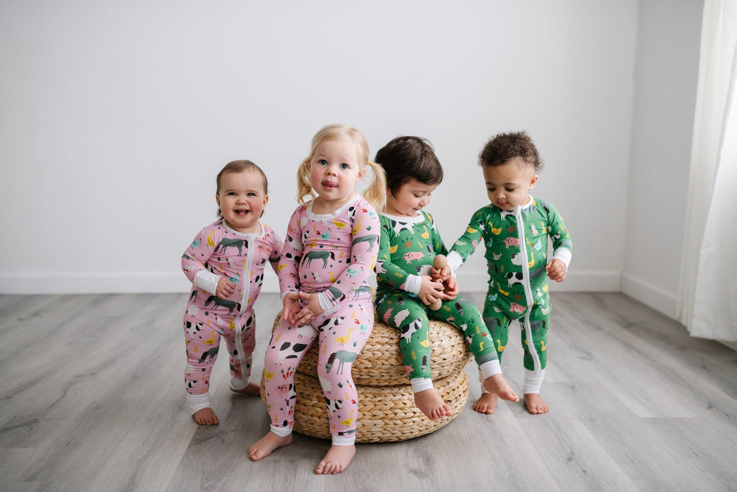 Little Sleepies Pajamas for Baby Boys & Girls, Viscose from Bamboo Baby Pajamas, Snug Sleeper, Toddler PJs, 2-Way Zipper, Green Farm Animals, 3-6M