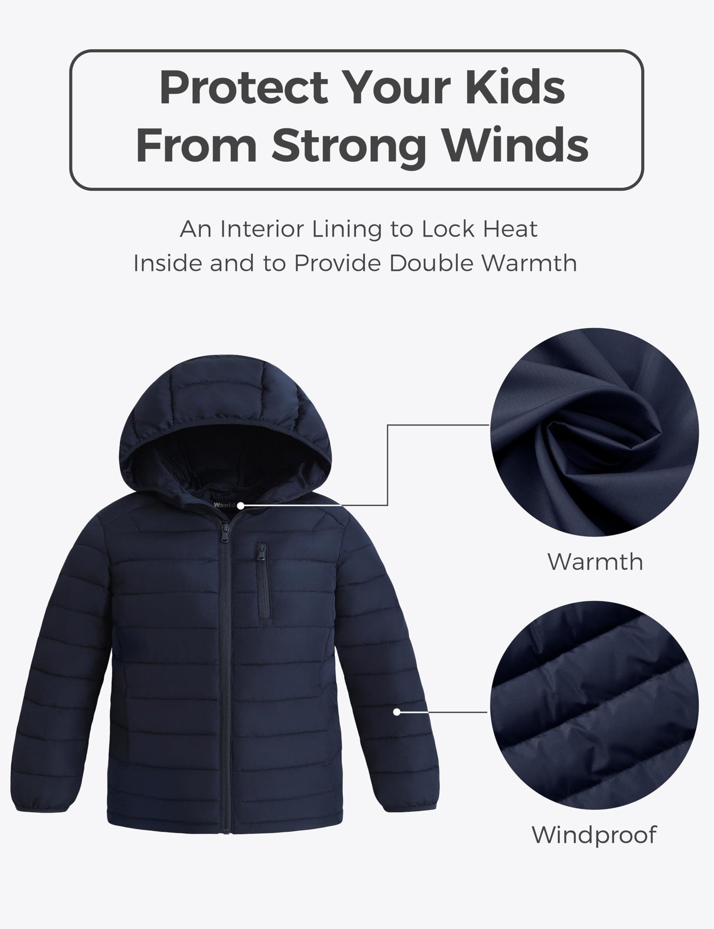wantdo Boy's Light Winter Jacket Packable Puffer Jacket Warm Outerwear Navy 6-7