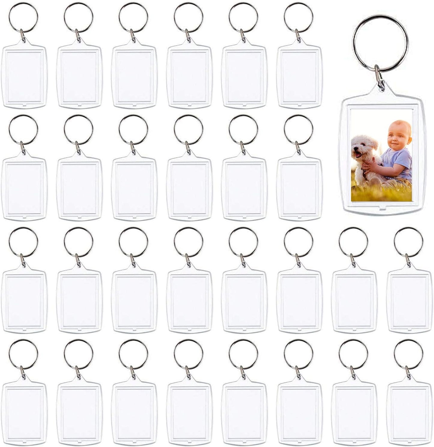 30 PCS Photo Insert Keychains, Acrylic Clear Blank Keyrings Picture Frame Keyring with Split Ring for Personalised Custom and Passport Photo Size, 1.57 Inch by 2.36 Inch