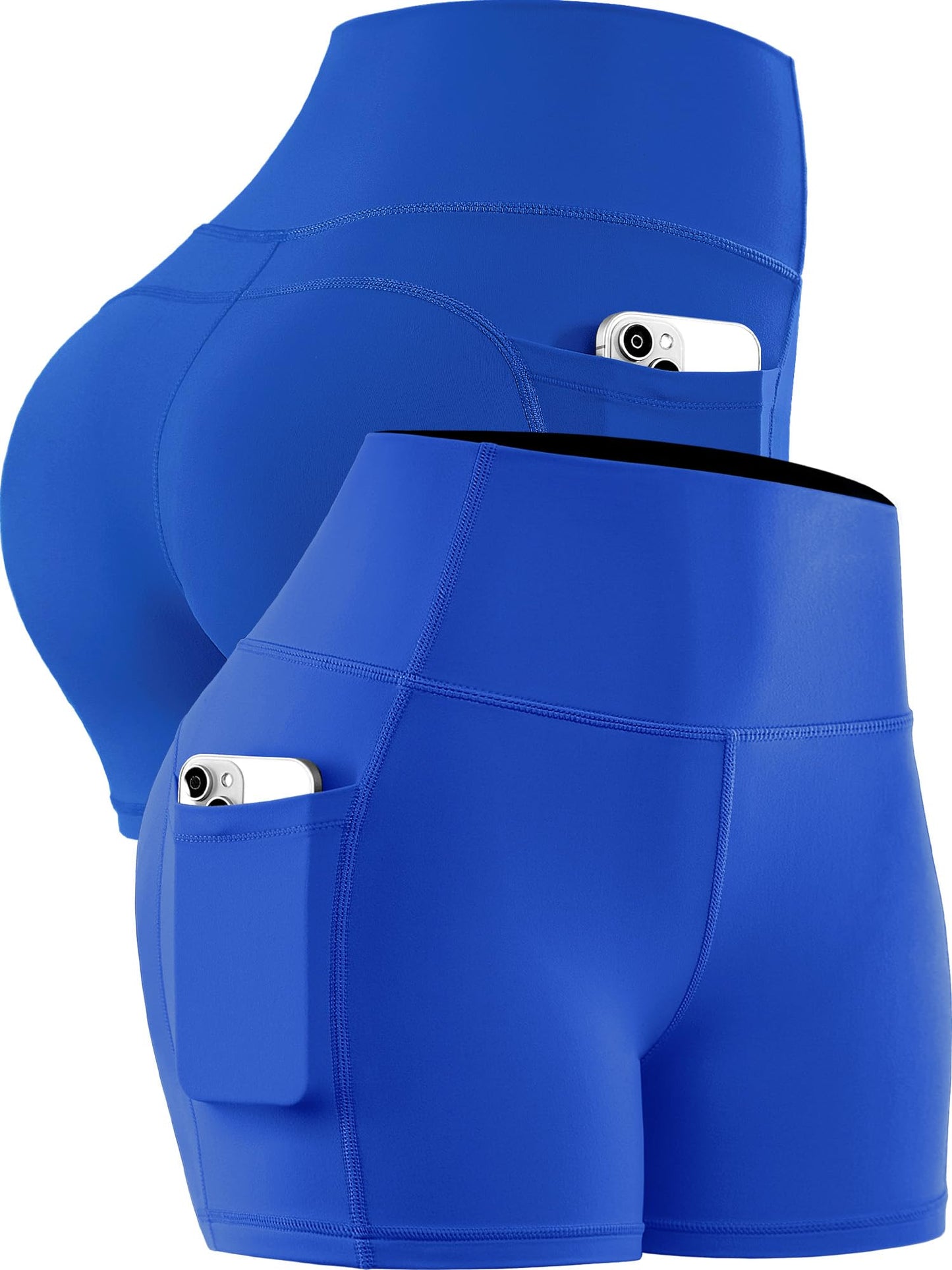 CADMUS Women's 3" High Waist Workout Shorts Yoga Running Volleyball Gym with Pockets for Summer, Blue, S