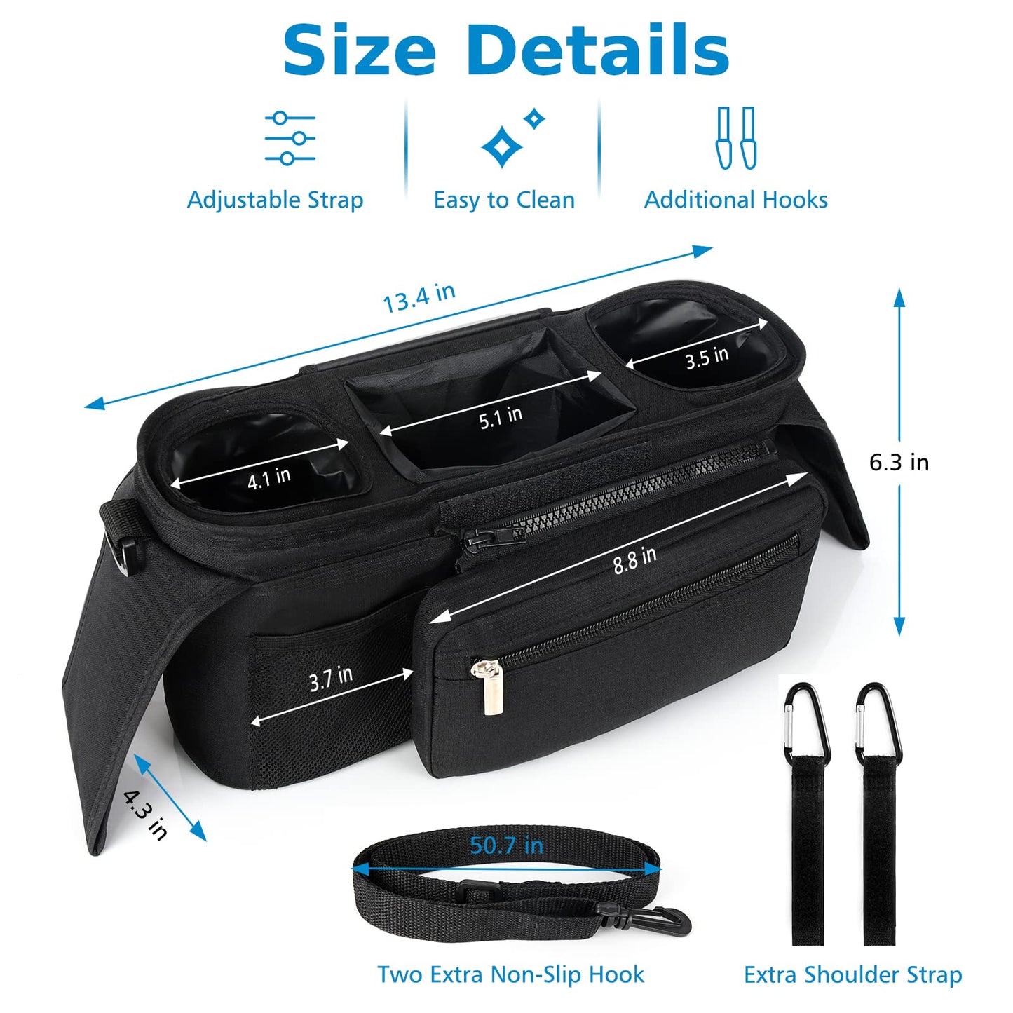 Accmor Universal Stroller Organizer with Insulated Cup Holder Detachable Phone Bag and Shoulder Strap,Stroller Bag Caddy Organizer Accessories Fits for Uppababy, Baby Jogger, Britax Strollers