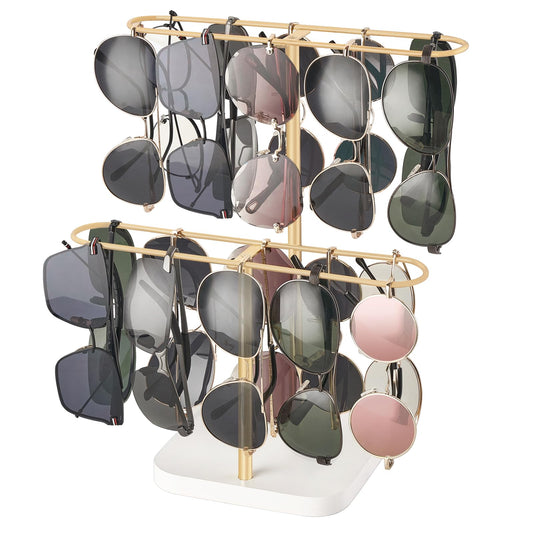 Mkono Sunglasses Organizer Glasses Holder Stand for 24 Pairs of Eyewear, 2 Tier Sunglass Storage Eyeglasses Display Rack Metal Frame with Wood Base for Table Desk Countertop Dresser Bedroom, Black