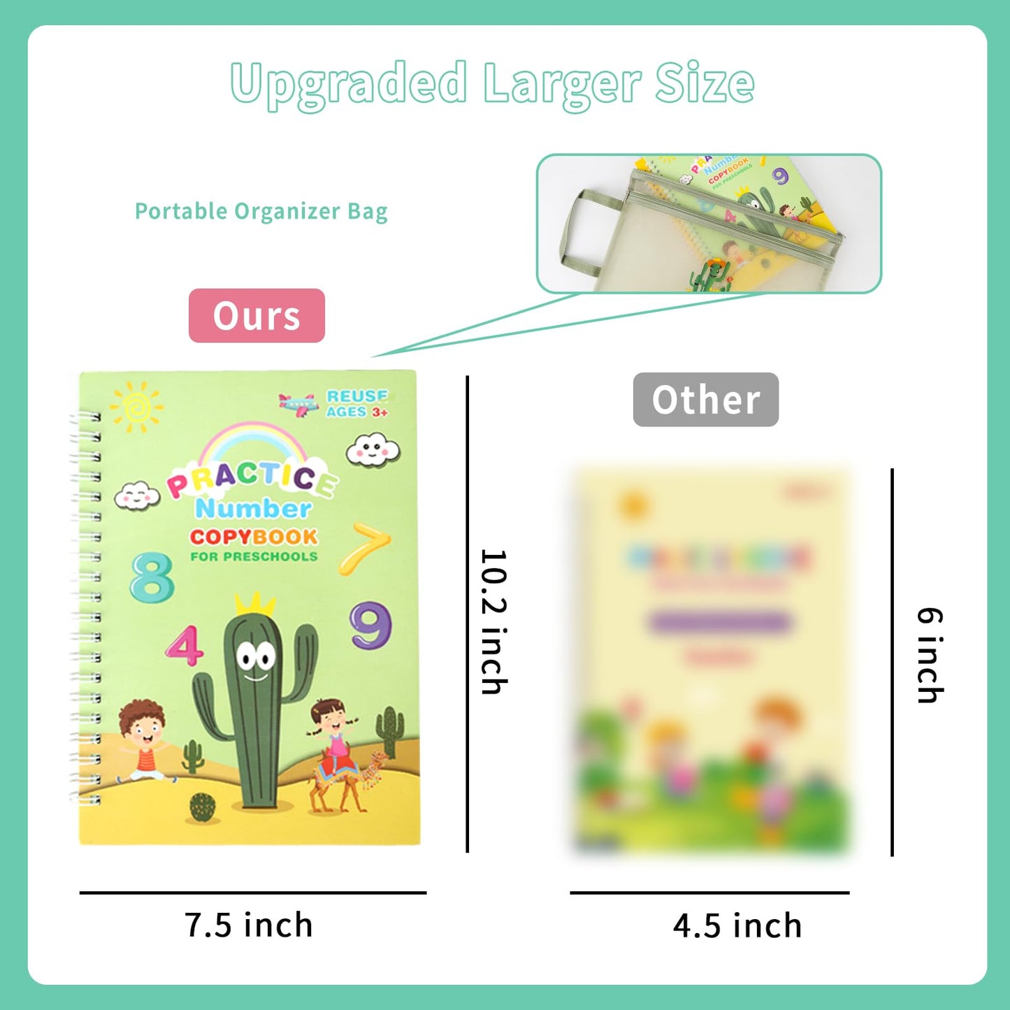 Premium Grooved Handwriting Practice for Kids, Reusable Children's Magic Copybook with Pencil Grips and Pouch, Large Size Calligraphy Workbooks Kit for Pre-School, Kindergarten(30 Refills)