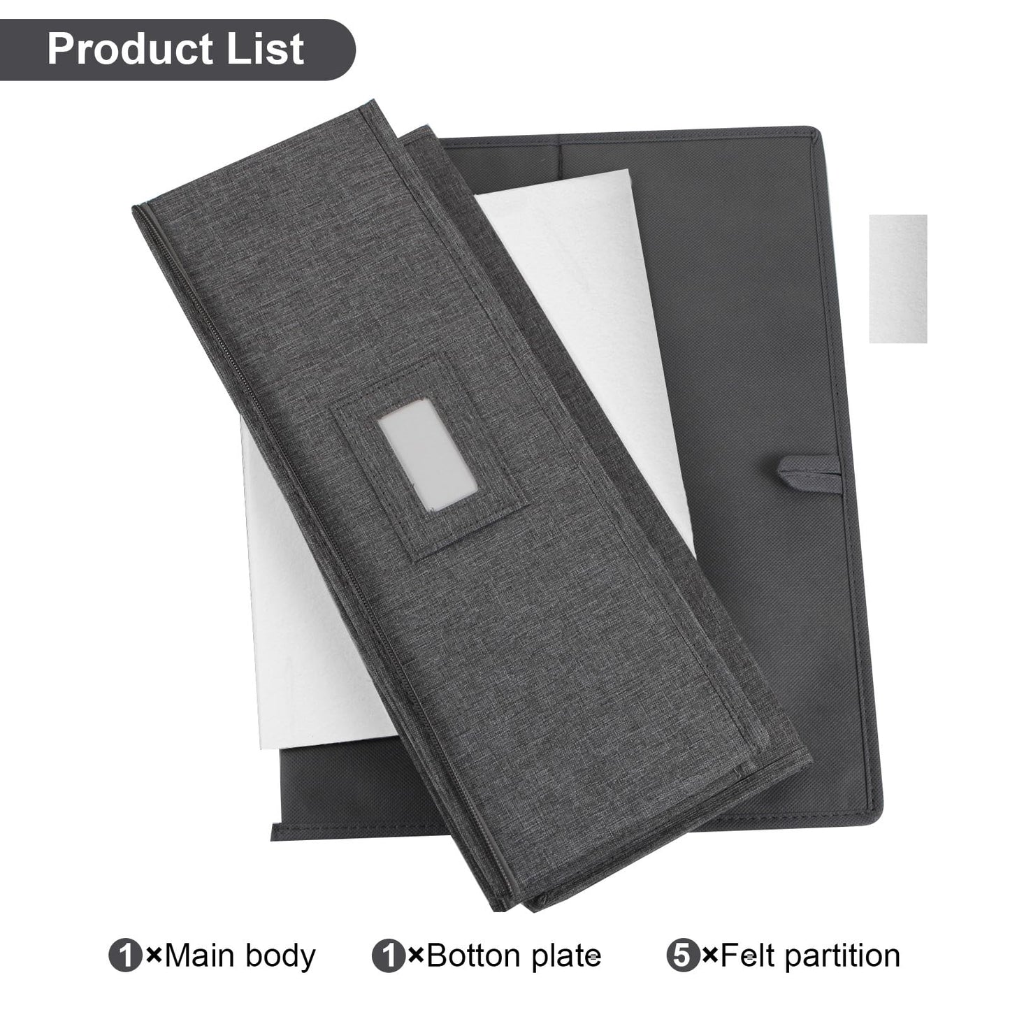 Platter Storage Case, China Storage Containers Hard Shell 17" x 13" x 6", 5 Felt Dividers Included, Structured Top and Stackable (Linen Grey)