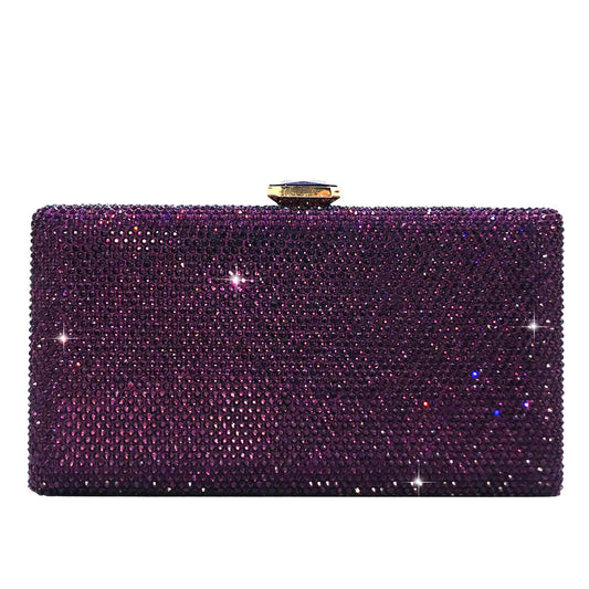 Boutique De FGG Purple Crystal Evening Bags for Women Formal Party Box Clutch Wedding Rhinestone Handbags Bridal Clutch Purse,Mini