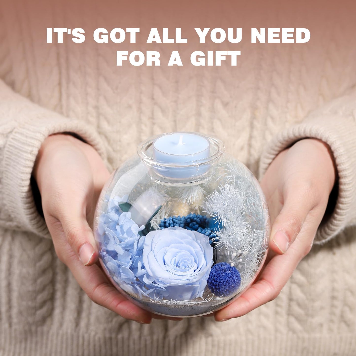 Aoshin Preserved Flowers Rose in Glass Dome with Aromatherapy Candle, Eternal Flowers Gift Set for Women Wife Girlfriend Mom Grandma - Mother Day Christmas Anniversary Birthday Gift (Blue-Rose)