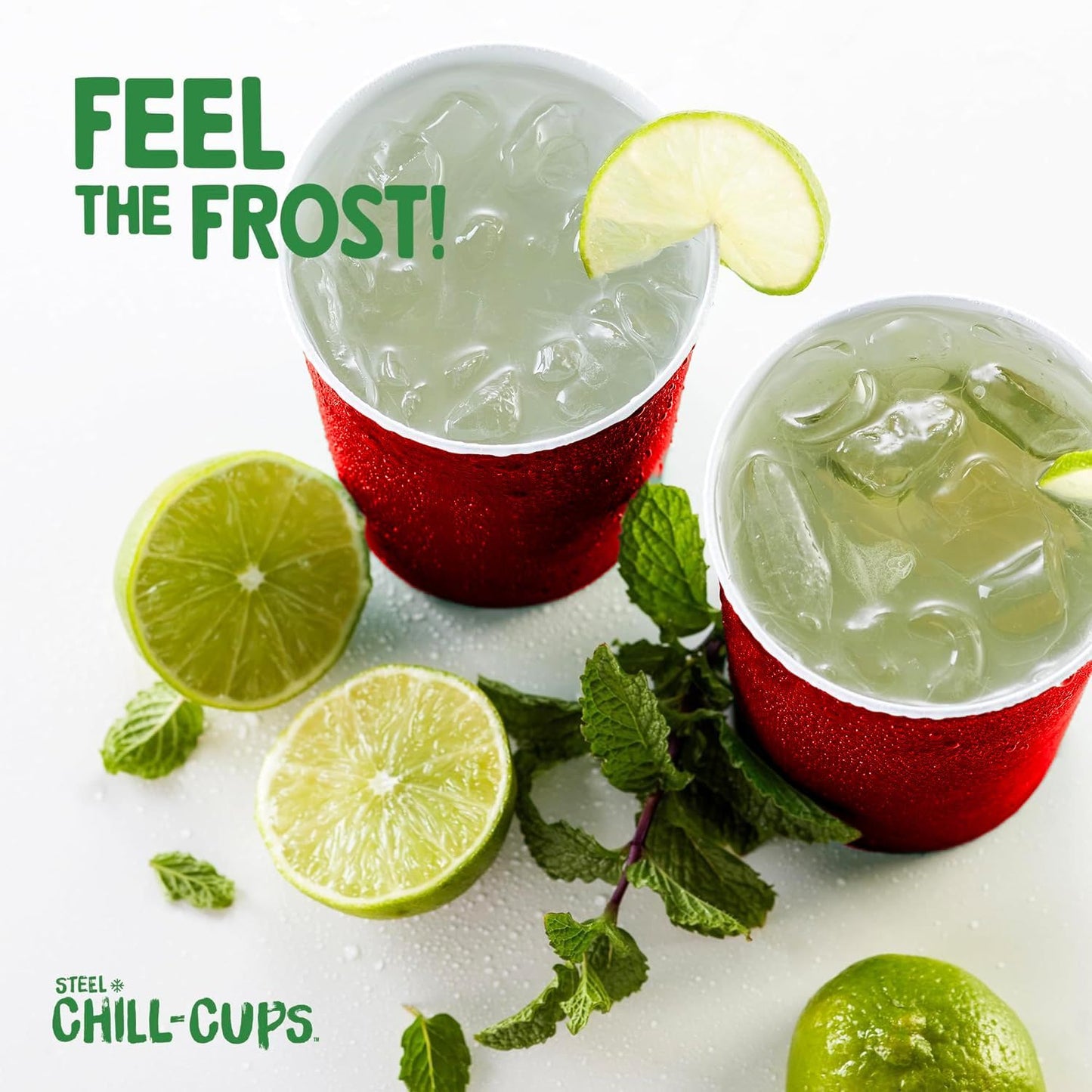 Steel Chill Cups 16 oz. Party Cups, Perfect for Cold Drinks, Sturdy & Durable, Disposable and 100% Recyclable, Made in USA, Red, 12 Count