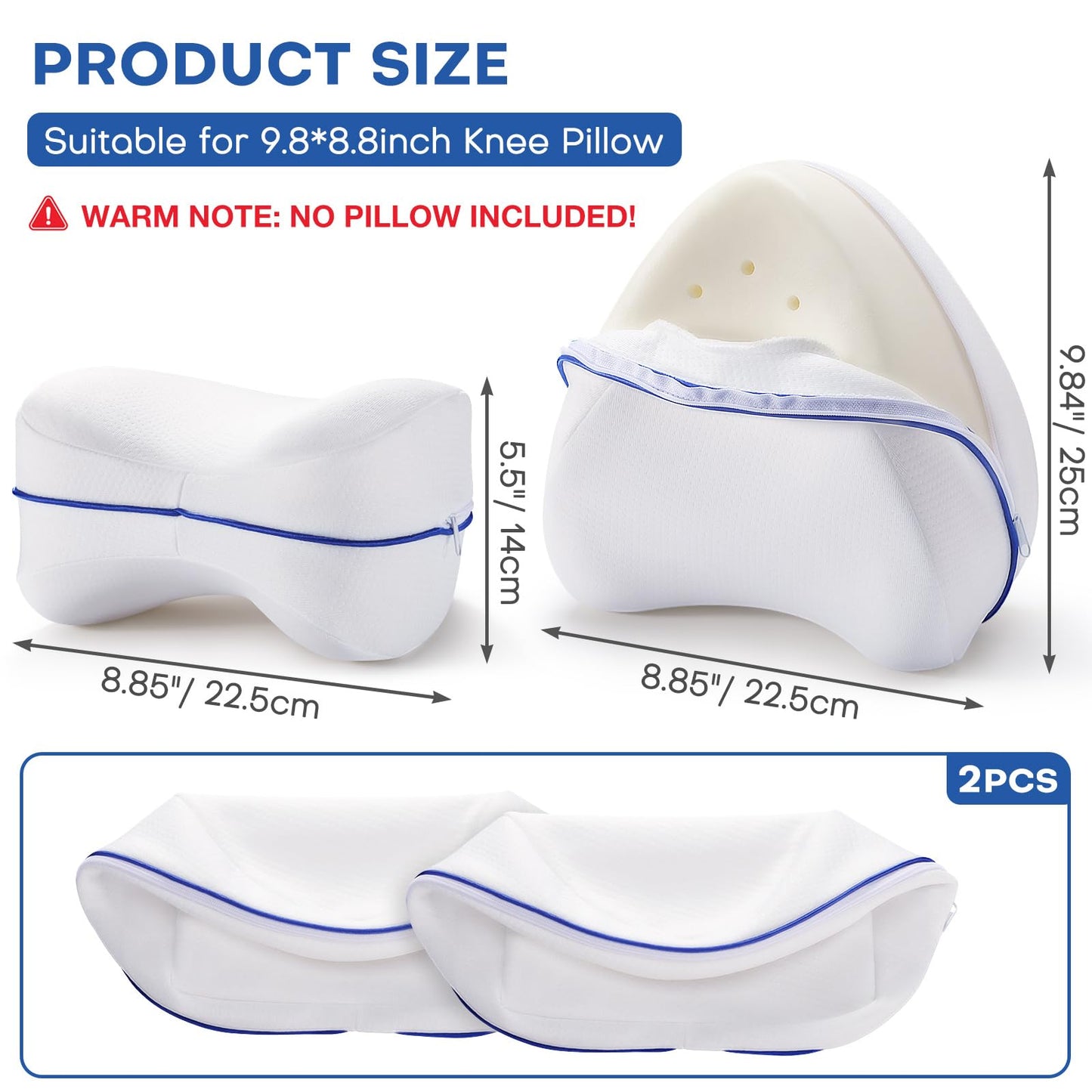 Noverlife 2 Pack Leg Pillow Covers for Contour Knee Pillow, Zippered Pillowcover ONLY, Replacement Pillow Cases for Memory Foam Knee Pillows Washable Pillowcases for Heart Shaped 10x9inch Leg Pillow