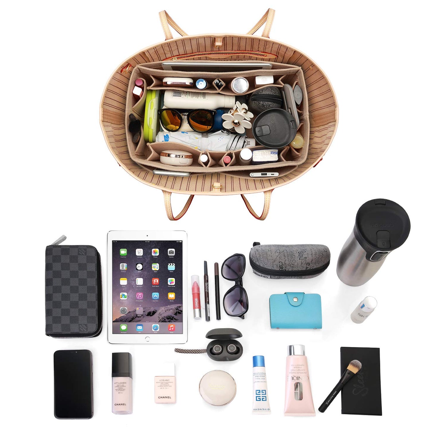 ZTUJO Felt Purse Organizer, Multi Pocket Bag in Bag Organizer For Tote & Handbag Shaper, Speedy 30, Speedy 35 and Speedy 40 (Medium, Beige)