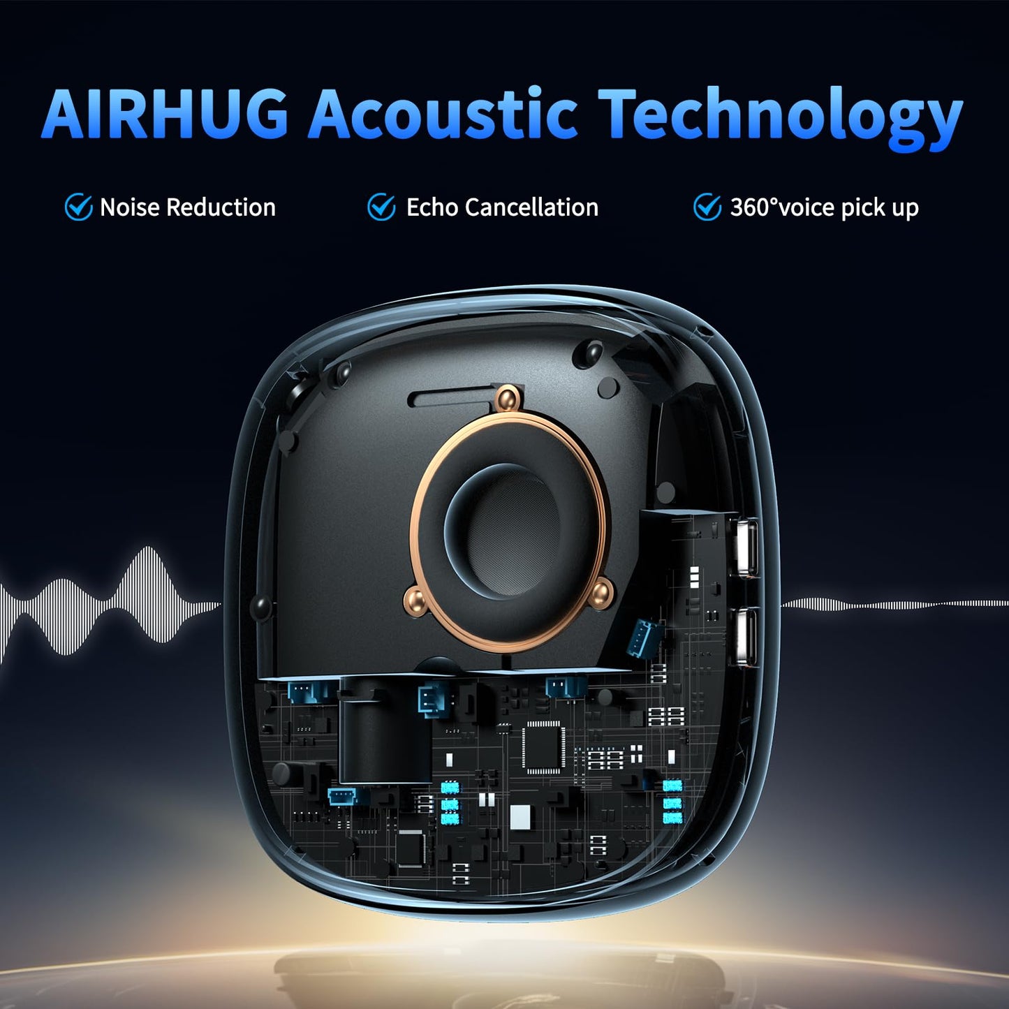 AIRHUG Conference Speaker and Microphone, Bluetooth Speakerphone with 360° Voice Pickup, Advanced Noise Reduction, USB-C Plug & Play, Compatible with Zoom and MS Team