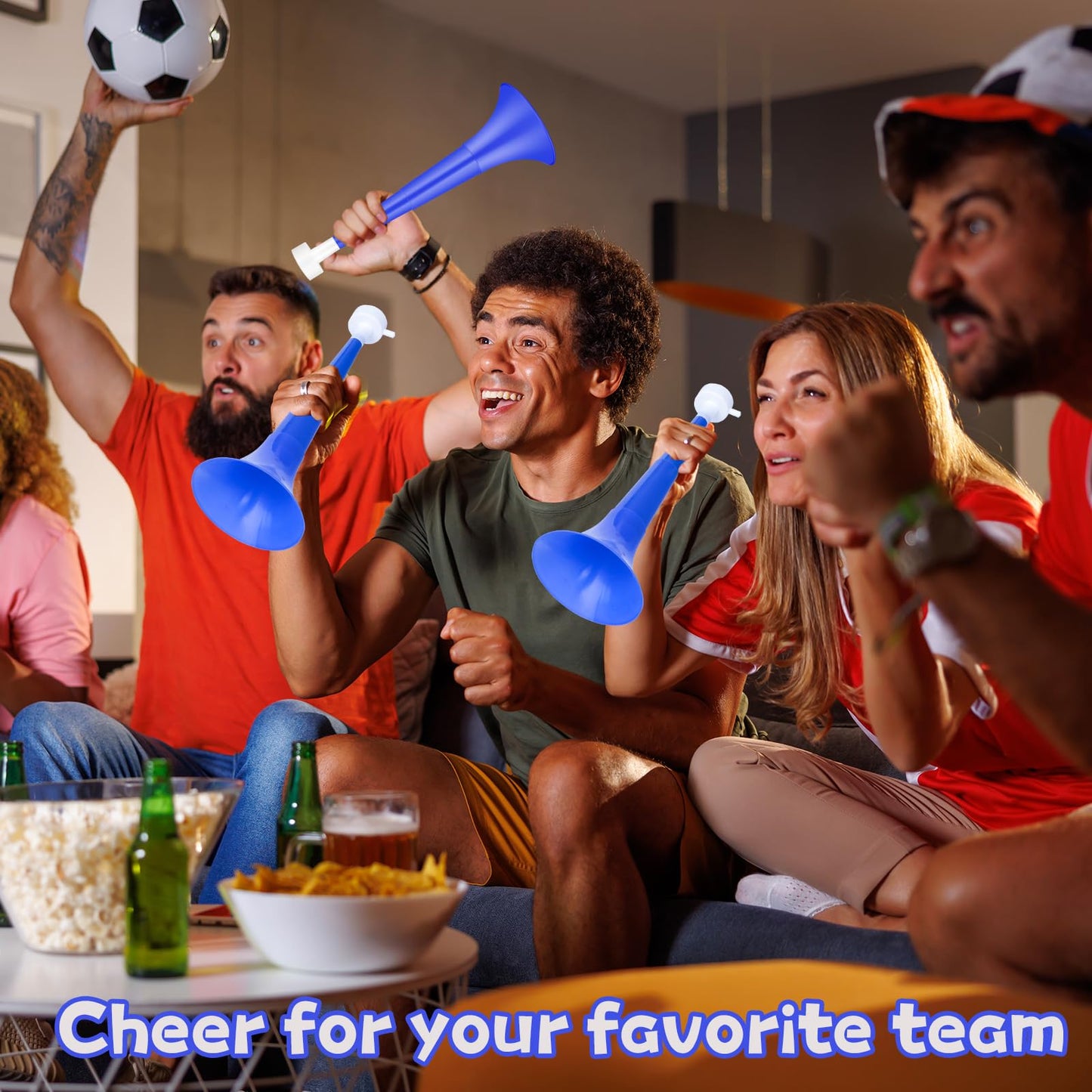 Denylo pro Collapsible Stadium Horn NoiseMaker 10.2 Inch Vuvuzela Plastic Trumpet Horn Blue Soccer Horn Blow Horn Noisemakers for Sporting Events Graduation Games School Sports Party Supplies