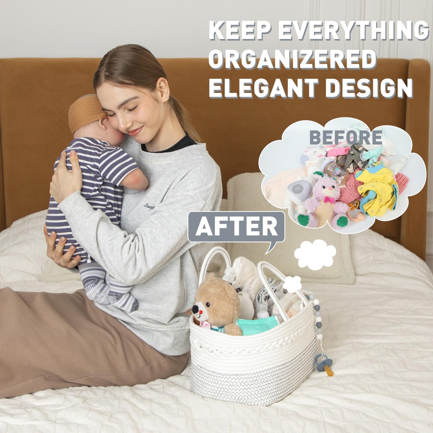 miss fong Diaper Caddy Organizer - Baby Diaper Caddy Portable Baby Diaper Organizer with Removable Dividers Baby Storage Basket & Car Travel Basket,Baby Shower Gifts for Newborn(Black)