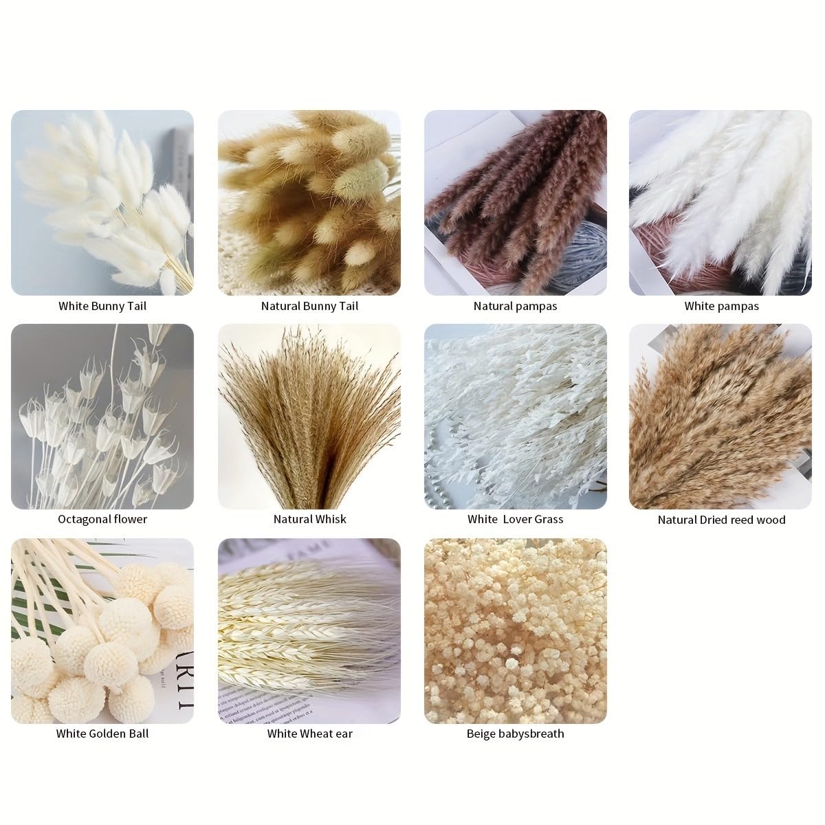YN HI FLOWER 104PCS Natural Dried Pampas Grass Decor, Multiple Varieties Mixed Floral Arrangement, Home Decor, Boho Decor, Wedding Decor, Living Room, Bedroom, Rustic Farmhouse Style (17inch)