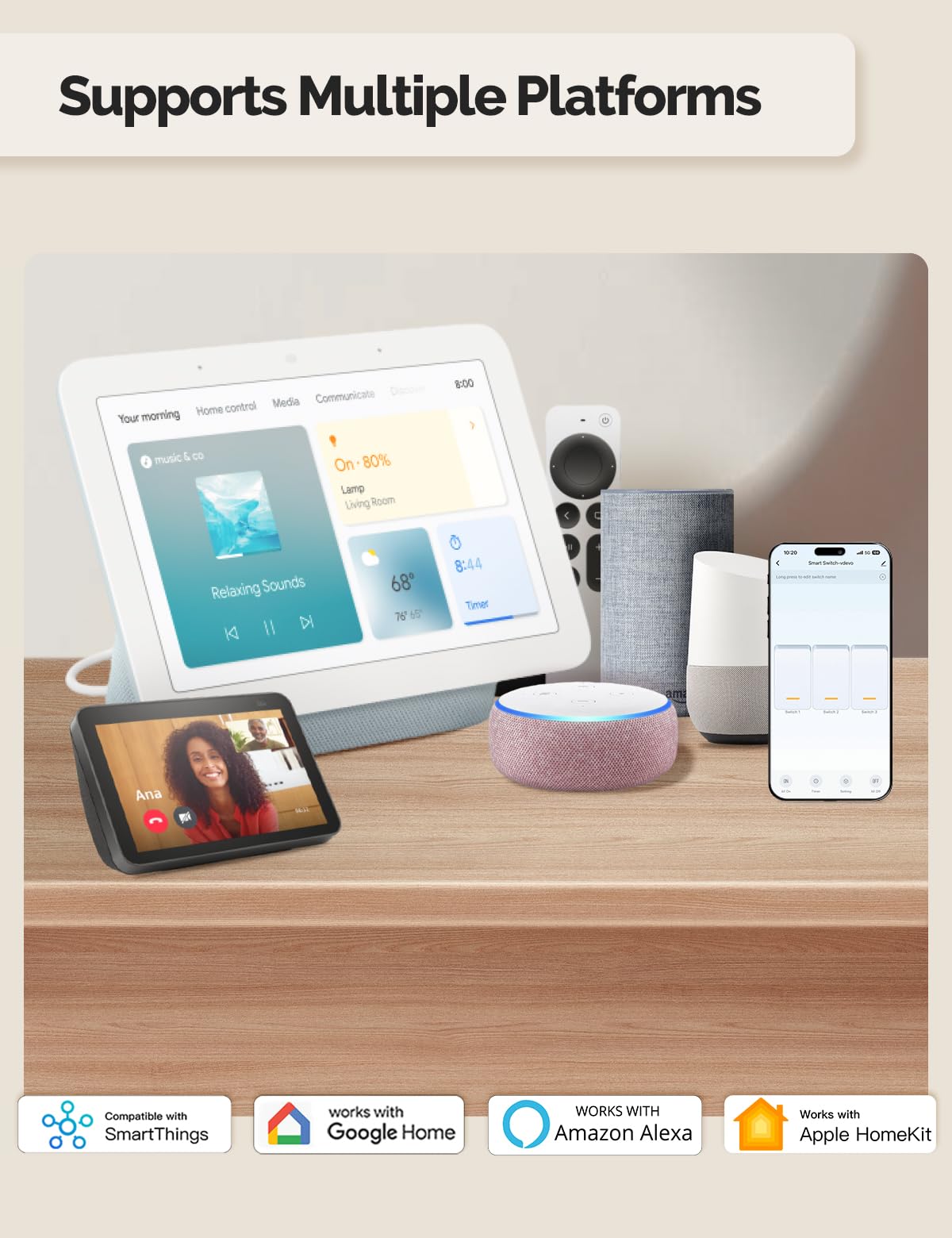 MOES Smart Double Light Switches, Matter-WiFi 2 Gang Single Pole Switch, Netural Wire Required, 2.4GHz Switch Combo Compatible with Alexa Google Assistant, Remote Control