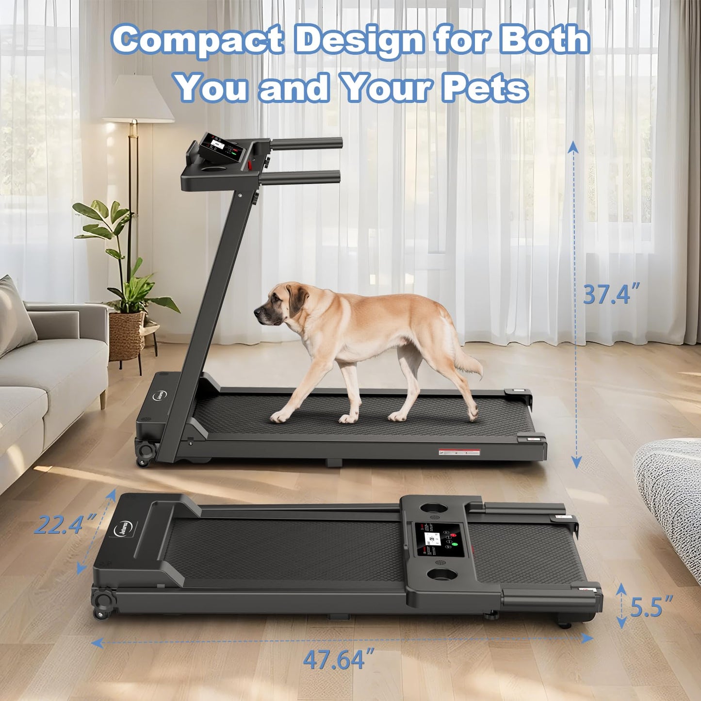 Juturna Treadmills for Home, Walking Pad with Handle Bar, Portable Foldable Treadmill, 3.0 HP Walking Pad with 300 LBS Capacity, Folding Treadmill with LED Display