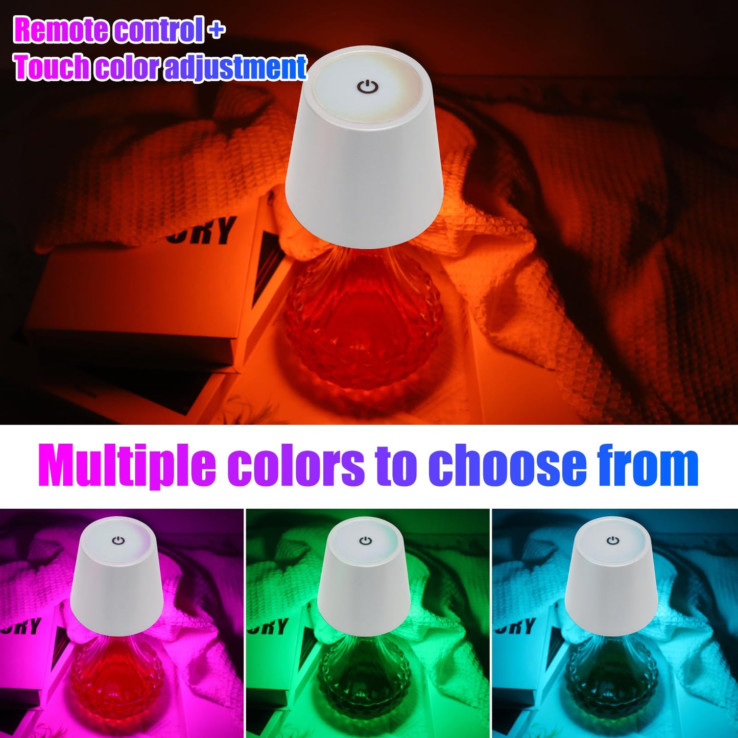 Wireless Bottle Lamp with Remote Control, Rechargeable RGB Wine Bottle with 3Modes Light Dimming, Waterproof Touch Lamp Head for Room, Bar, Restaurant and Party Decorations(RGB White)