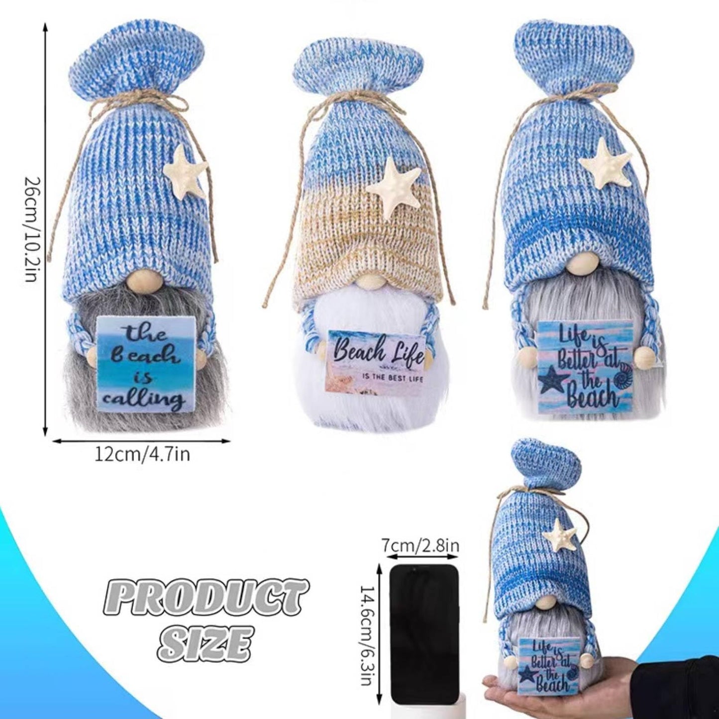 ALYRMEI Beach Birthday Gnome Plush - Summer Gnomes Decorations for Home,Cute Ocean Gnome Figurine Stuffed Gnomes Gifts for Women, Tiered Tray Decor, Beach Party Birthday Decor（Blue Beach）