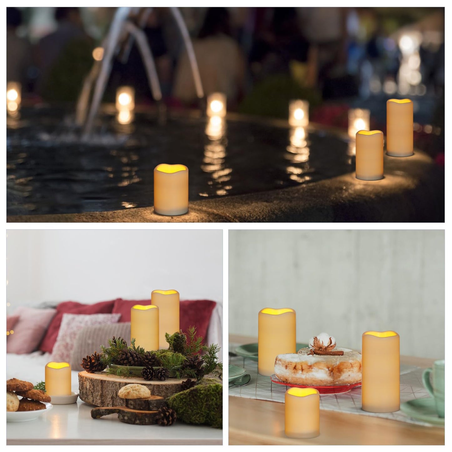 Artmarry Flameless Candles 4" 5" 6" Set of 3 Ivory Outdoor Indoor Pillars 3" Diameter Battery Operated Flickering Candles Include 10-Key Remote Timer Function 400+ Hours Requires 2 AA Batteries