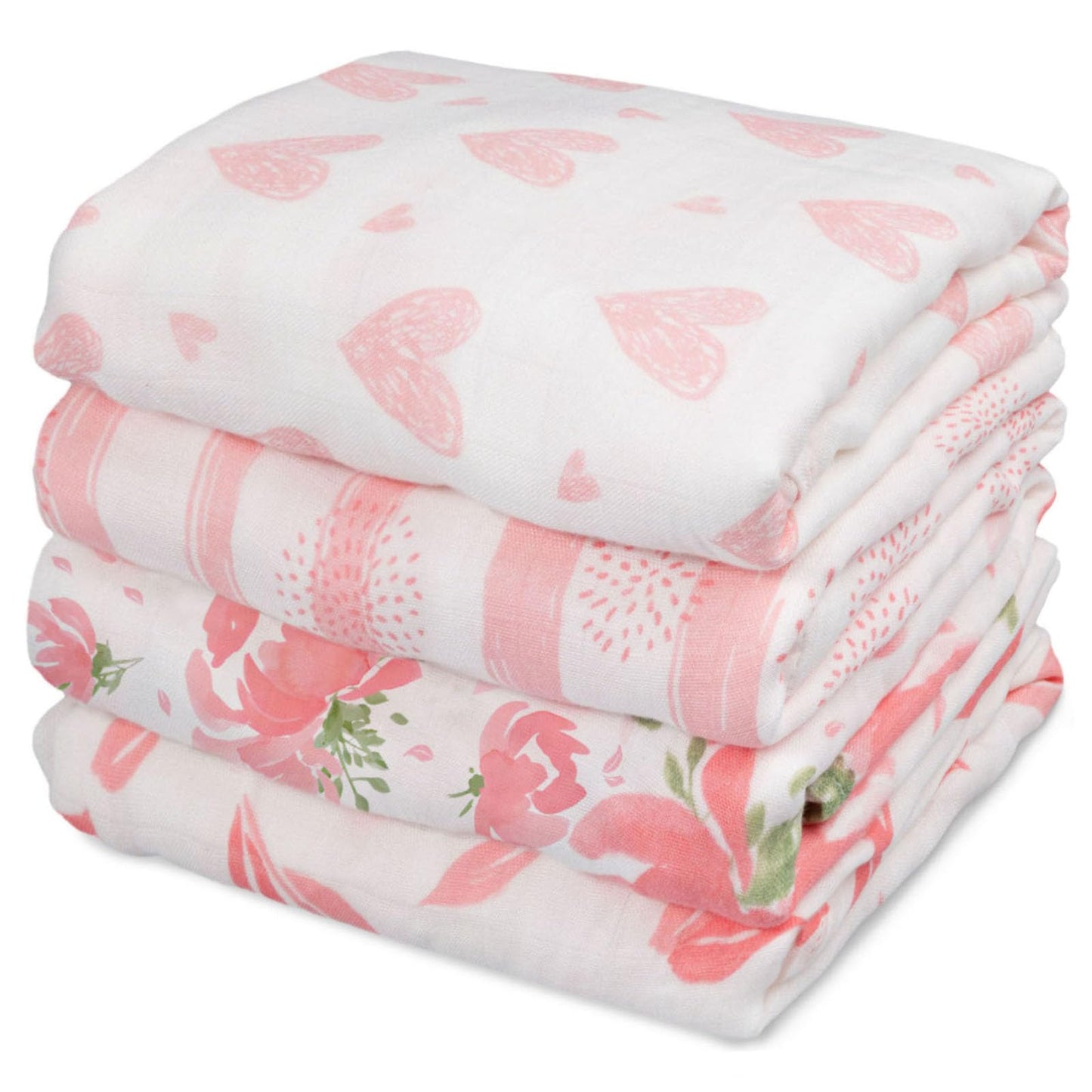 GLLQUEN BABY Muslin Swaddle Blankets 4-Pack Breathable Receiving Blankets (35" x 40") Soft Baby Blankets for Girls and Boys Newborn Essentials Muslin Burp Cloths Swaddle Wrap Baby Gift (Flower)