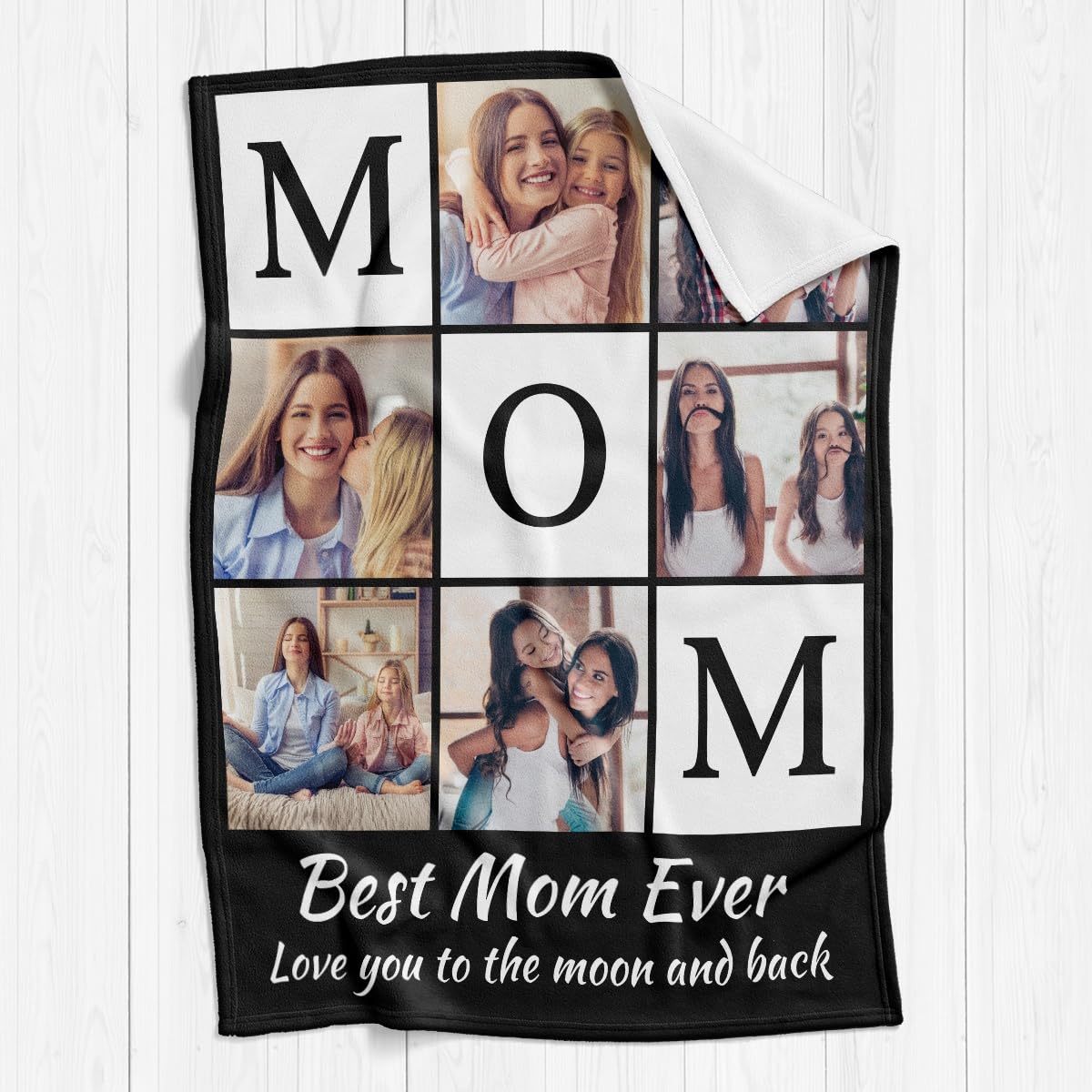 Custom Mom Blanket with 6 Photos Personalized Blanket with Pictures Customized Throw Gifts for Mom Grandma Photo Throw Blanket for Birthday Mother's Day