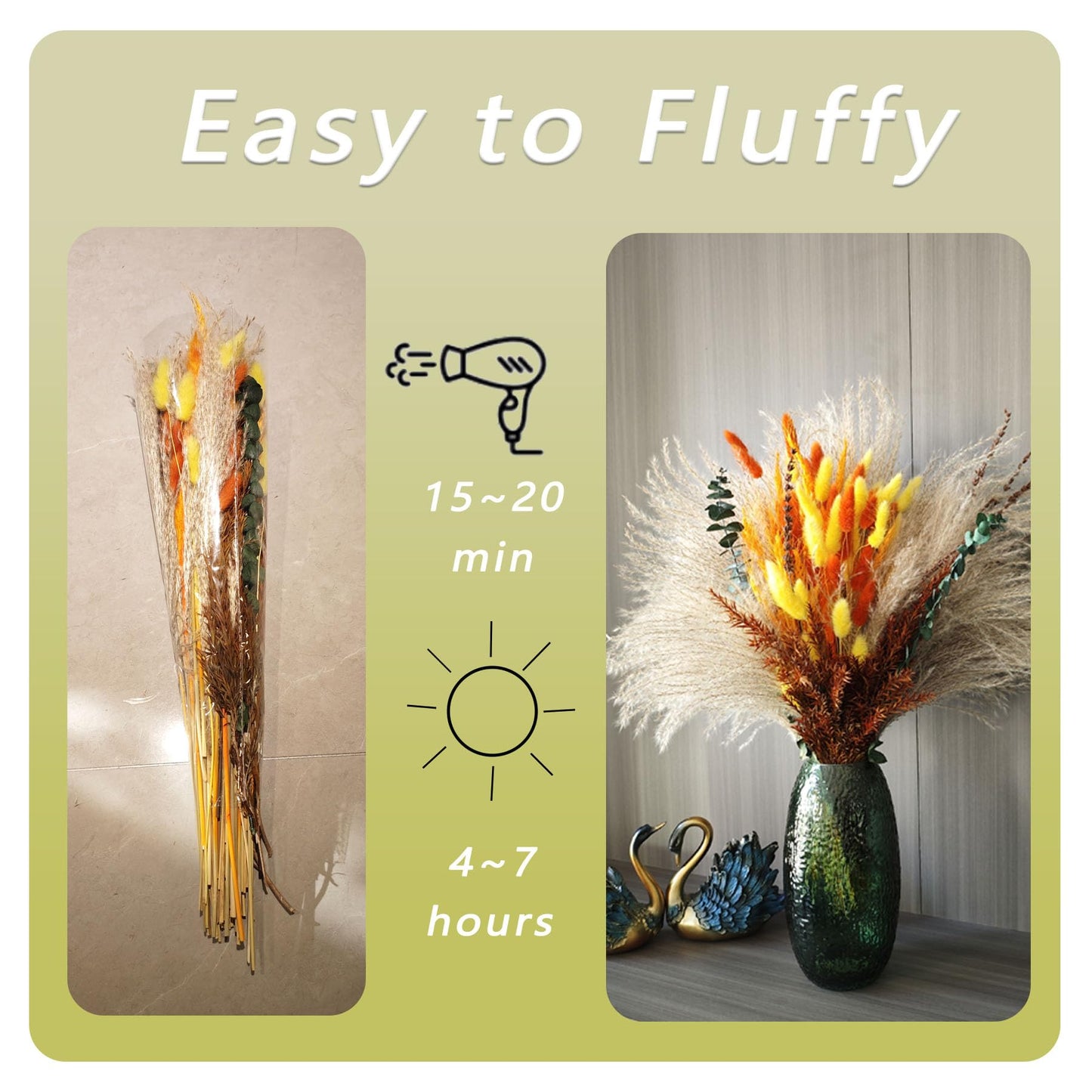 auleegay 200PCS 17in Dried Pampas Grass Bouquet with Hare's Tail, Eucalyptus, Lavender and More - Bohemian Decoration