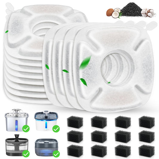 24 Pack Cat Water Fountain Replacement Filters, 12 Pcs Cats Fountain Filters & 12 Pcs Pre-Filter Sponges for 95oz/2.8L 135oz/4L 67oz/2L Automatic Pet Dog Fountain Water Dispenser