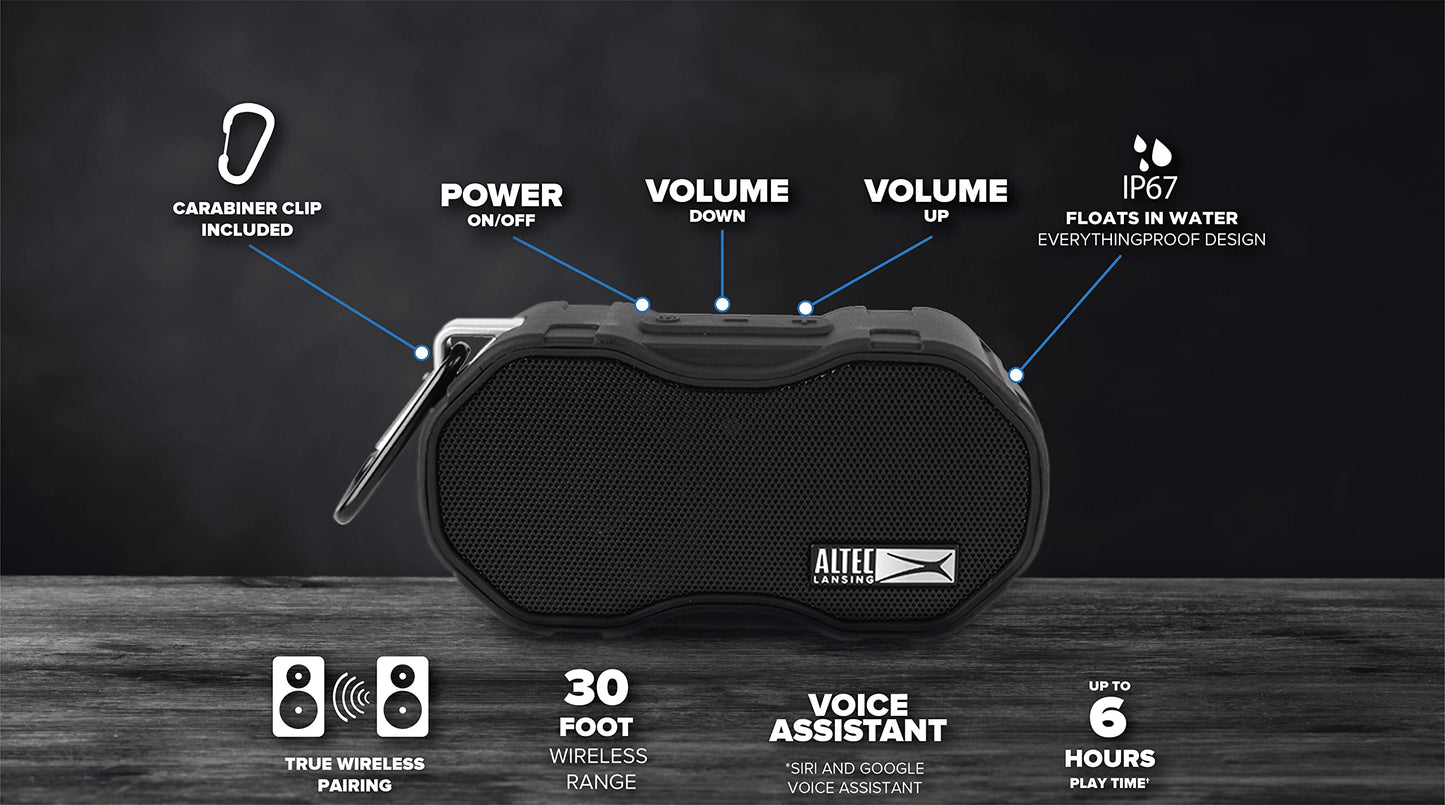 Altec Lansing Baby Boom XL - Waterproof Bluetooth Speaker, Wireless & Portable for Travel & Outdoor Use, Deep Bass & Loud Sound, 1 Pack, Black