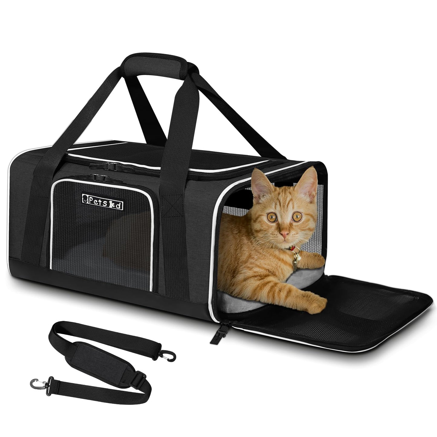 Petskd Pet Carrier 17x12x8.5 JetBlue Allegiant Airline Approved,Pet Travel Carrier Bag for Small Cats and Dogs, Soft Dog Carrier for 1-8 LBS Pets,Dog Cat Carrier with Safety Lock Zipper(Black)