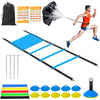 Speed Agility Training Equipment Set - 20ft Agility Ladder, 10 Disc Cones, Resistance Parachute, 5 Resistance Bands & Carry Bag | Football Soccer Basketball Fitness Drills for Kids Adults