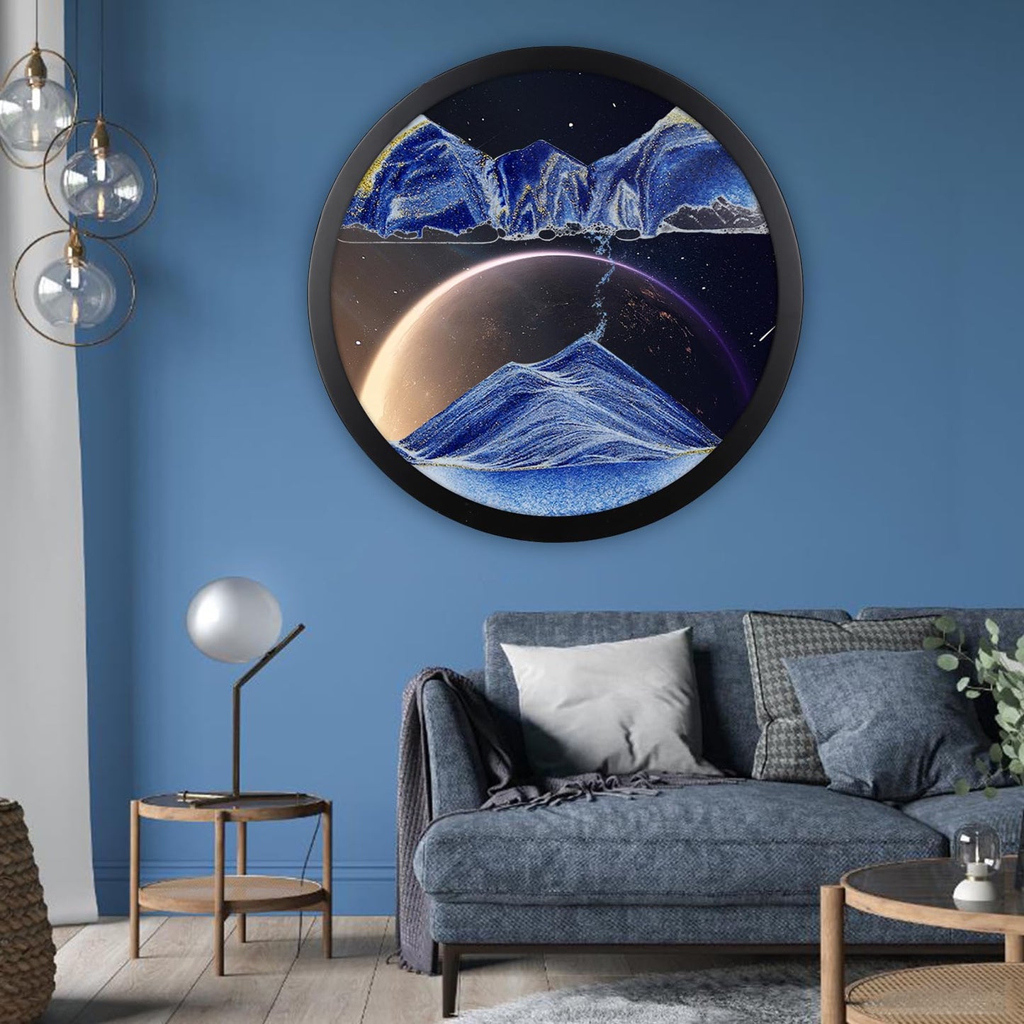 11.4" Moving Sand Art, 3D Sand Art Pictures Deep Sea Sandscape Living Room Decoration, 360° Rotate, Glass Crafts Solid Wood Frame, Relaxing Mood Home Office Work Wall Art Decor